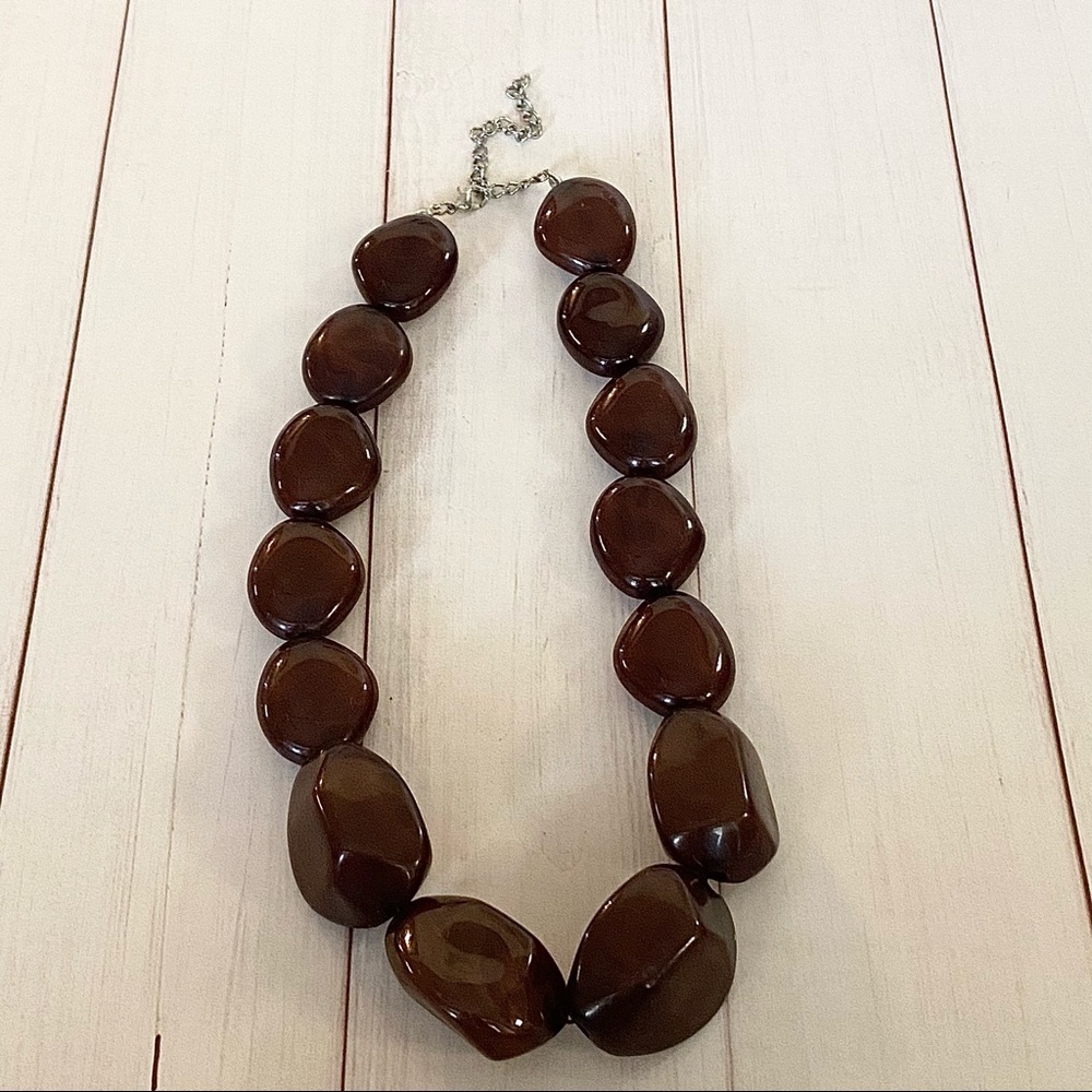 Large Brown Beaded Statement Necklace - image 4